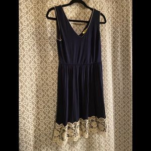 Yellow Star Navy Lace Trim Dress